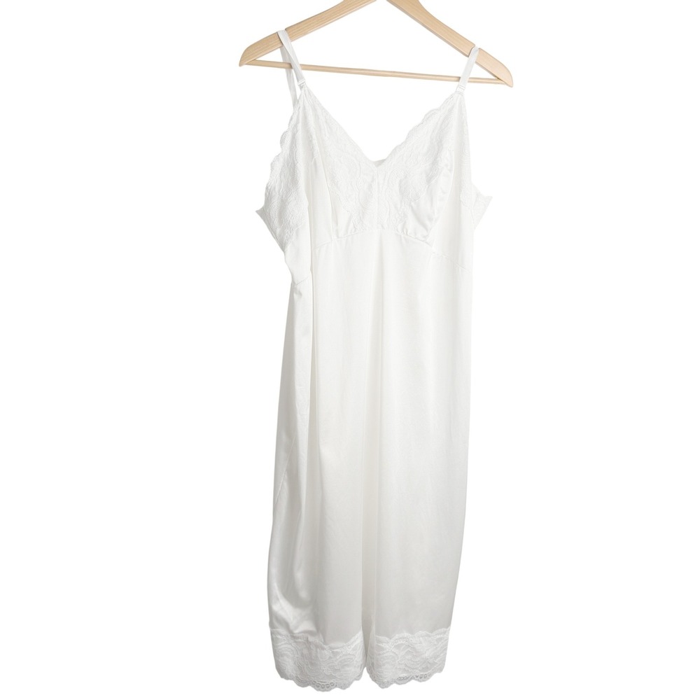 Vintage Lace Slip Nightgown Dixie Belle Full L 44 White Retro Lingerie 70s USA